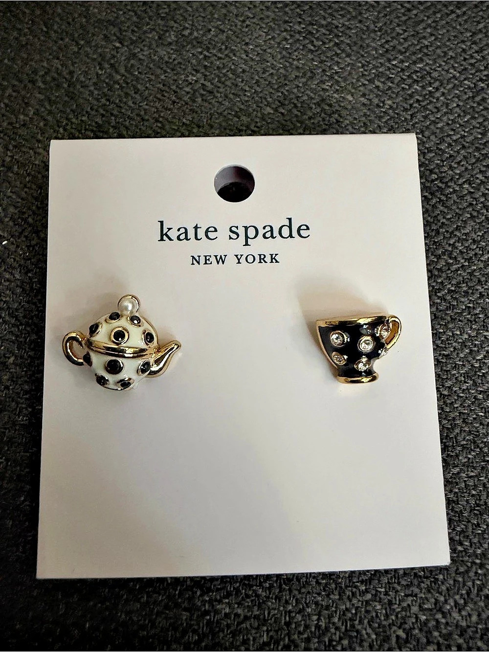 kate spade new york Tea Time Tea Cup & Teapot Earrings Gold & Black NWT